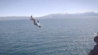 Awesome death defying leap into Lake Tahoe