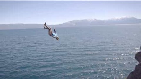 Awesome death defying leap into Lake Tahoe