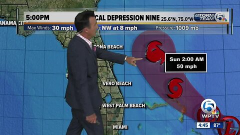 5 p.m. advisory for Tropical Depression 9