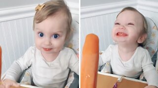 Baby fed by feeding tube tries popsicle for the first time