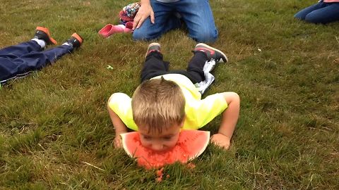 Watermelon Eating Kid Uses His Head