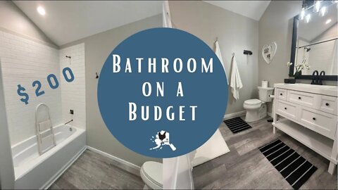 Bathroom on a budget | subway tile | teen girls bathroom makeover | black and white bathroom