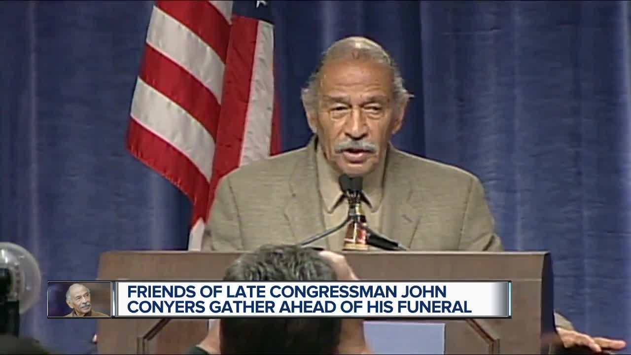 Friends of late Congressman John Conyers gather ahead of his funeral