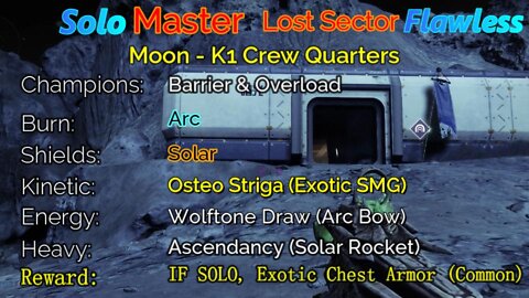 Destiny 2 Master Lost Sector: Moon - K1 Crew Quarters Solo-Flawless 5-5-22