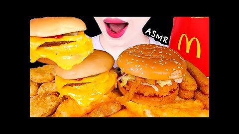 ASMR TRIPLE CHEESEBURGER, WEDGE FRIES, CHICKEN NUGGETS, CHEESE STICK cc by Mellawnie ASMR