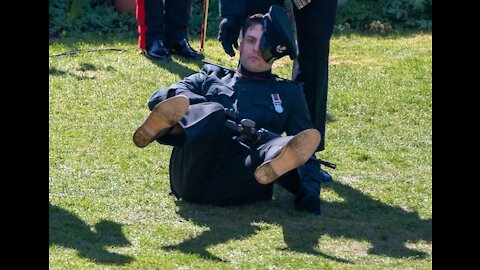 Soldier at Prince Philip's funeral appears dazed as he falls over