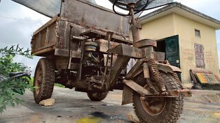 Fully restored homemade three-wheeled agricultural vehicles - Restoration of antique dump trucks