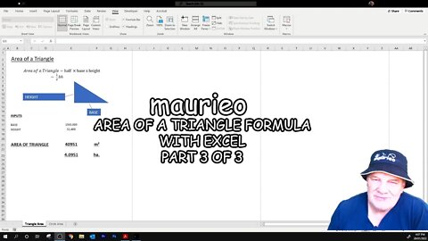 maurieo AREA OF A TRIANGLE FORMULA WITH EXCEL PART 3 OF 3