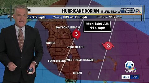 Hurricane Dorian forms near St. Thomas with 75 mph winds, projected to make landfall as Category 3
