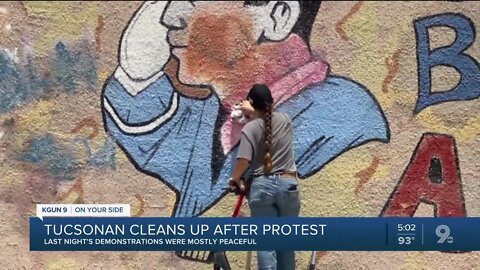 Cleanup in downtown Tucson after another night of protests