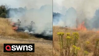 25 firefighters tackled a grass fire the size of around two football pitches