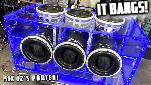 We've got BASS! 6 12's Clear Acrylic Ported Box Wired up & Test Fired! Mirrors + LED's MUST SEE!