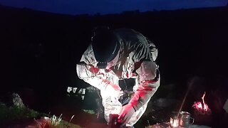 preparing to cook an MRE meal on a campfire . vlog. wildcamping. June 2022