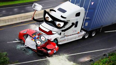 Container Trucks Go Wrong, Crash Police Car | Funny Car Fails Compilation