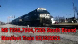 NS 7692,7604,7266 South Bound Manifest Train 03/19/2021