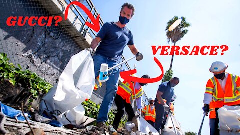 Gavin Newsom Fashionably Clears Trash While Wearing Tight Designer Clothes