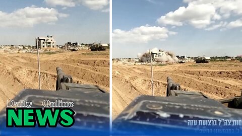 Moment Gaza building is destoyed by IDF seen from Israeli tank - amid heavy fighting against Hamas