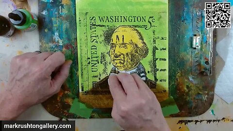 Big Square George Washington Live Ink Painting a Cancelled Stamp