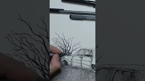 Ink Drawing Abandoned Car