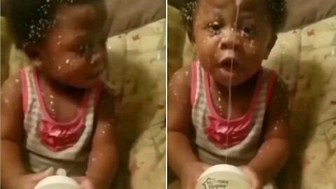 little child playing with a bottle of milk ll funny video