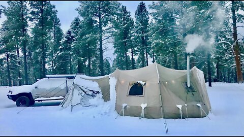Wood Stove Hot Tent Camping: Snowstorms Hitting Camp in Northern AZ, Subzero Temps Coming