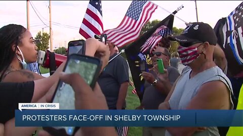 Protesters calling for firing of Shelby Township police chief met by counter protesters