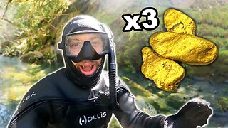 Diver Surprised After Finding 3 Gold Nuggets In River Bedrock!