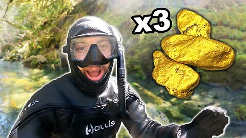 Diver Surprised After Finding 3 Gold Nuggets In River Bedrock!