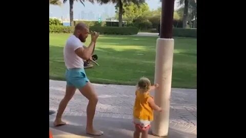 Conor Mcgregor trains leg kicks on post whilst Conor Jr tries out his single leg takedown
