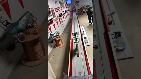 Bird’s Eye View of Slot Car Drags in SLO-Mo. cars get outa shape!