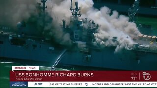 USS Bonhomme Richard burns