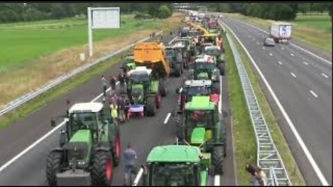 Farmers Blockading the Netherlands/Germany Border with Tractors to Protest the WEF