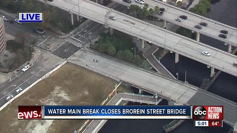 Water main break at Brorein Street and S. Ashley Drive closes intersection, bridge in downtown Tampa