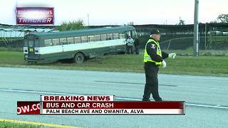 Injuries reported in car vs. bus crash in Alva Friday morning