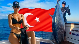 Spear Fishing Monster Bluefin Tuna BIGGER THAN ME in Turkey!