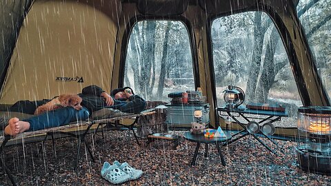 Camping Vlog. Listening To The Sound Of Rain Inside A Tent . Heavy Rain Camping ASMR