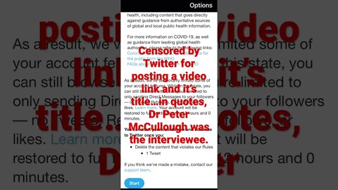 Censored by Twitter for posting an interview from Epoch Times featuring Dr Peter McCullough