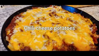 Chili cheese potatoes #potatoes #chili #bootember