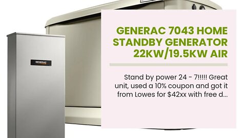 Generac 7043 Home Standby Generator 22kW/19.5kW Air Cooled with Whole House 200 Amp Transfer Sw...
