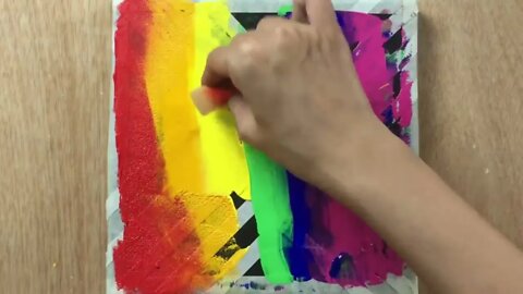 Rainbow Abstract Painting with Masking Tape 4