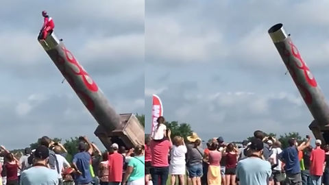 Clumsy Countdown Fail As Guy Gets Launched Out Of Cannon At Carnival