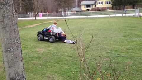 "Toddler Boy Loses His Pants While Being Dragged by Power Wheels"