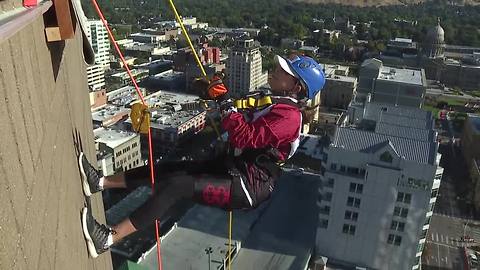 Donors to Boise Valley Habitat For Humanity rappel Idaho’s tallest building