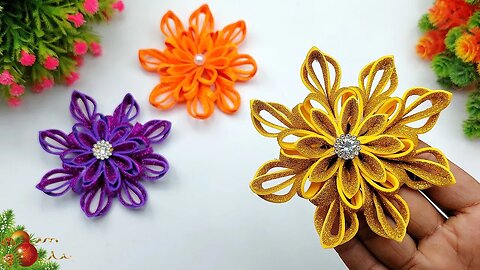 How to Make Snowflake Flowers | DIY Glitter Foam Flower Making | Easy Glitter Foam Paper Crafts