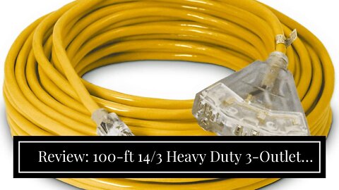 Review: 100-ft 143 Heavy Duty 3-Outlet Lighted SJTW Indoor Outdoor Yellow Extension Cord by...