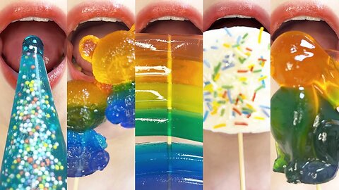 asmr RAINBOW EMOJI FOOD🍯🍦🐻☁🌈🍩🐰🦄🐥🐠 eating sounds