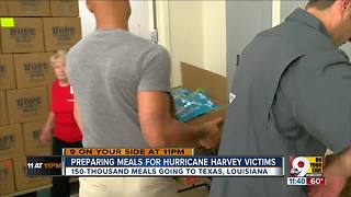 Volunteers make meal kits for Hurricane Harvey victims