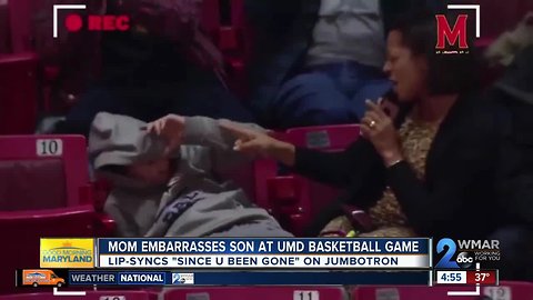 WATCH: Mom caught on jumbotron embarrassing son at UMD basketball game