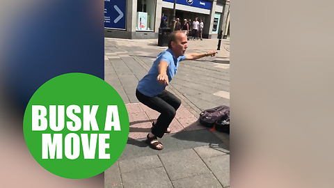 A random stranger busts a move to busker who jams Ed Sheeran with a saxophone