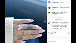 Ariana Grande shows off diamond ring to reveal she is engaged to Dalton Gomez!